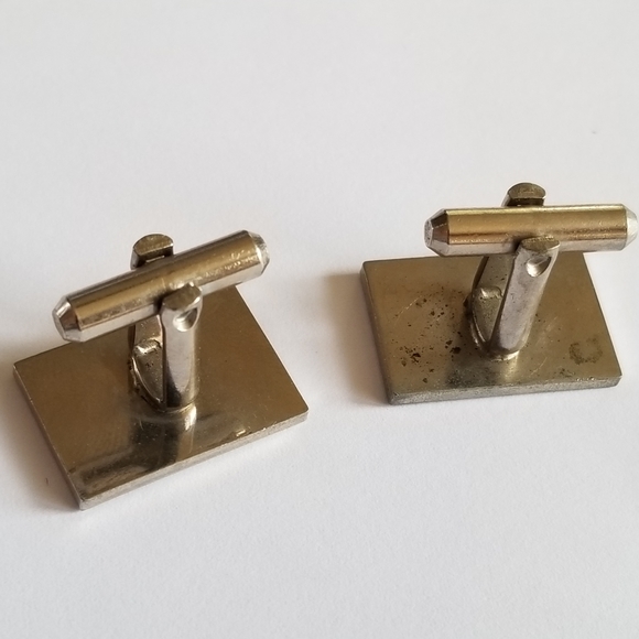 Vintage cuff links silver tone rectangular diagonal lines cufflinks mens jewelry - Picture 5 of 8